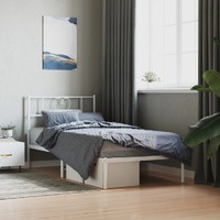  Metal Bed Frame without Mattress with Headboard White 107x203 cm King Single