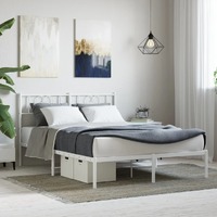  Metal Bed Frame without Mattress with Headboard White 135x190 cm