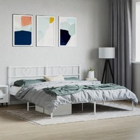  Metal Bed Frame without Mattress with Headboard White 183x203 cm King