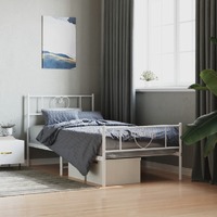  Metal Bed Frame without Mattress with Footboard White 107x203 cm King Single
