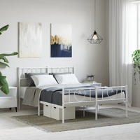  Metal Bed Frame without Mattress with Footboard White 150x200 cm