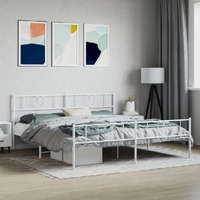  Metal Bed Frame without Mattress with Footboard White 183x203 cm King