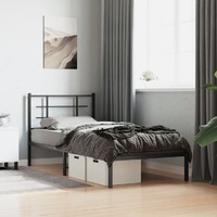  Metal Bed Frame without Mattress with Headboard Black 90x190 cm