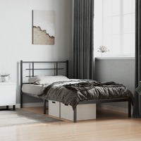 Metal Bed Frame without Mattress with Headboard Black 107x203 cm King Single