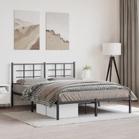  Metal Bed Frame without Mattress with Headboard Black 150x200 cm