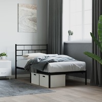  Metal Bed Frame without Mattress with Headboard Black 107x203 cm King Single