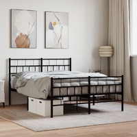  Metal Bed Frame without Mattress with Footboard Black 135x190 cm