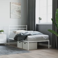  Metal Bed Frame without Mattress with Headboard White 107x203 cm King Single