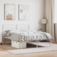  Metal Bed Frame without Mattress with Headboard White 150x200 cm