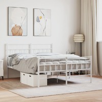  Metal Bed Frame without Mattress with Footboard White 150x200 cm
