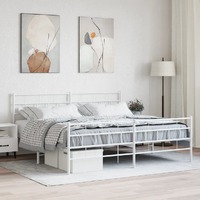  Metal Bed Frame without Mattress with Footboard White 183x203 cm King