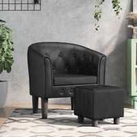  Tub Chair with Footstool Black Faux Leather