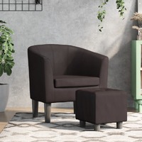  Tub Chair with Footstool Brown Faux Leather