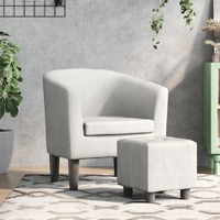  Tub Chair with Footstool White Faux Leather