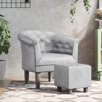  Tub Chair with Footstool Silver Faux Leather