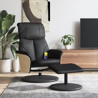  Massage Recliner Chair with Footstool Black Faux Leather