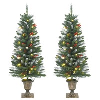  Artificial Christmas Trees 2 pcs 100 LEDs Green and White 120 cm