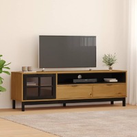  TV Cabinet with Glass Door FLAM 158x40x50 cm Solid Wood Pine