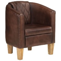  Tub Chair Dark Brown Real Leather