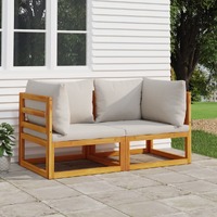  Sectional Corner Sofas 2 pcs with Light Grey Cushions Solid Wood Acacia