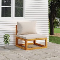  Garden Middle Sofa with Light Grey Cushions Solid Wood Acacia