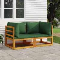  Sectional Corner Sofas 2 pcs with Green Cushions Solid Wood Acacia