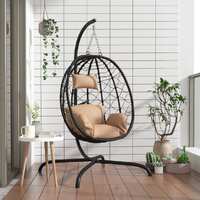  Hanging Egg Chair with Cushion Taupe Poly Rattan&amp;Steel