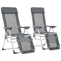  Folding Camping Chairs with Footrests 2 pcs Grey Textilene