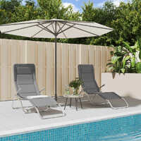  Folding Sun Loungers 2 pcs Grey Textilene and Powder-coated Steel