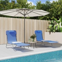  Folding Sun Loungers 2 pcs Blue Textilene and Steel