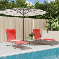  Folding Sun Loungers 2 pcs Red Textilene and Steel