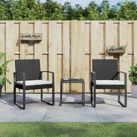  3 piece Garden Dining Set with Cushions Black PP Rattan