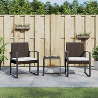  3 piece Garden Dining Set with Cushions Brown PP Rattan