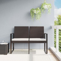  2-Seater Garden Bench with Cushions Brown PP Rattan