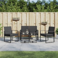  5 piece Garden Dining Set with Cushions Black PP Rattan
