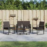  5 piece Garden Dining Set with Cushions Brown PP Rattan