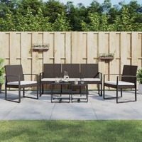  5 piece Garden Dining Set with Cushions Brown PP Rattan