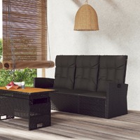  Reclining Garden Bench with Cushions Black 173 cm Poly rattan
