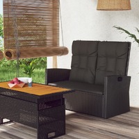  Reclining Garden Bench with Cushions Black 118 cm Poly rattan