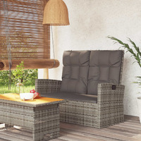  Reclining Garden Bench with Cushions Grey 118 cm Poly rattan