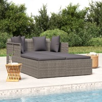  Sunbed with Cushions Grey 182x118x63 cm Poly Rattan