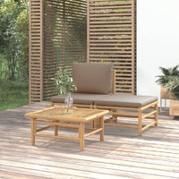  3 Piece Garden Lounge Set with Taupe Cushions Bamboo