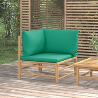  Garden Corner Sofa with Green Cushions Bamboo