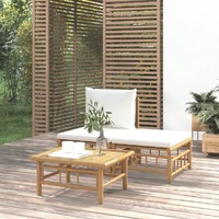  3 Piece Garden Lounge Set with Cream White Cushions Bamboo