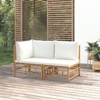  2 Piece Garden Lounge Set with Cream White Cushions Bamboo