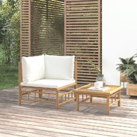  2 Piece Garden Lounge Set with Cream White Cushions Bamboo
