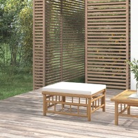  Garden Footstool with Cream White Cushion Bamboo
