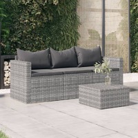  3-Seater Garden Sofa with Cushions Grey Poly Rattan