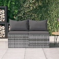  Garden Middle Sofas with Cushions 2 pcs Grey Poly Rattan