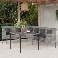  2 Piece Garden Dining Set with Cushions Grey Poly Rattan